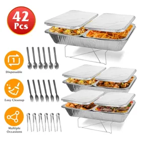 Set Of 42Pcs Disposable Chafing Dish Buffet Set Chafing Servers With Covers Spoons Forks Tongs Full-Size Pans Food Warmers For Parties Events Catering