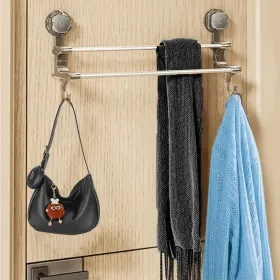 Brand-new Suction Cup Double-bar Towel Rack, Bathroom Hanging Towel Rack, Non-perforated Storage Rack, Towel Hanging Bar, Metal Hanging Rods Are Suita