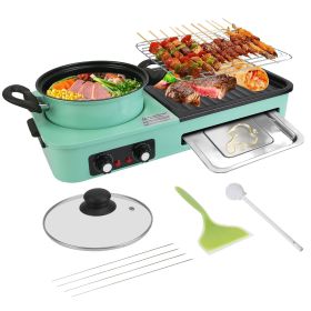 1Pc 3 In 1 Electric Hot Pot With Grill 1600W Smokeless Non-Stick Korean BBQ Grill Shabu Shabu Hot Pot Combo With Independent Temperature Control For 3
