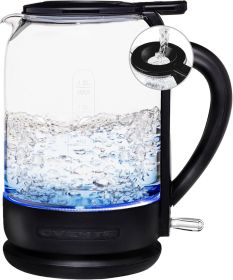 Electric Kettle with 1.5L Borosilicate Glass, 1500W Fast Boiling Water Heater for Coffee or Tea, Easy to Fill Lid, Auto Shut-Off