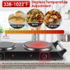Dual Hot Plate Electric Cooktop - 800W+1000W Power, 6.3in+7.5in Silicon Crystal Glass Plates, 5 Stepless Heating Gears