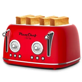 4 Slice Retro Style Toaster, Dual Control Toaster With Warming Rack, 6 Browning Settings, Bagel/Defrost Functions, Removable Crumb Tray, Stainless Ste