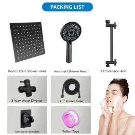 RV Shower Head, 8 Inch High Pressure Rain Shower Stainless Steel Shower Head With Handheld Shower Combo With 59 Inch Extra Long Hose, Adhesive Shower (Option: Black)