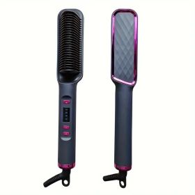Dual Voltage Hair Straightener Brush – 60-Second Heat-Up & Ergonomic Grip for Salon-Quality Results at Home (Color: Purple Gray)