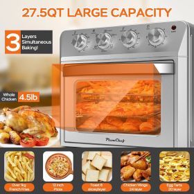 27.5QT 6-in-1 Air Fryer Toaster Oven Dropdown-Door 6-Slice Countertop Convection Oven for Air Frying, Baking, Roasting, Broiling & Grilling, 1600W (Model Number: StainlessATS-25K3)