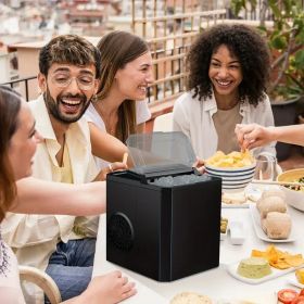 Portable Countertop Ice Maker with Ice Scoop, 9 Bullet Ice in 6 Mins, 24.5lbs/24H, Self-Cleaning, Handle, for Outdoor Cooking, BBQ, Camping (Color: Upgraded Black)