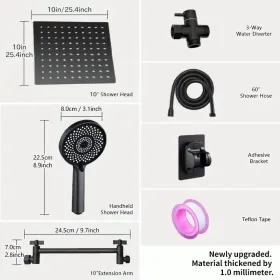 RV Shower Head, 10 Inch High Pressure Rain Shower Stainless Steel Shower Head With Handheld Shower Combo With 59 Inch Extra Long Hose, Adhesive Shower (Option: Black)
