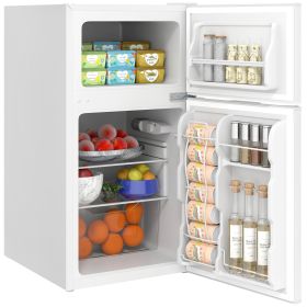 3.2 Cu.Ft Mini Fridge with Freezer, Double Door Compact Refrigerator with Adjustable Thermostat, Shelf and Reversible Door for Bedroom, Dorm, Home Of (Option: White-490x540x950 mm)